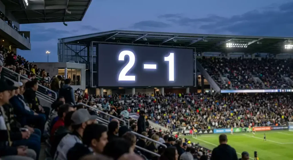 Marcador electrónico de un estadio de fútbol italiano mostrando el resultado de un partido