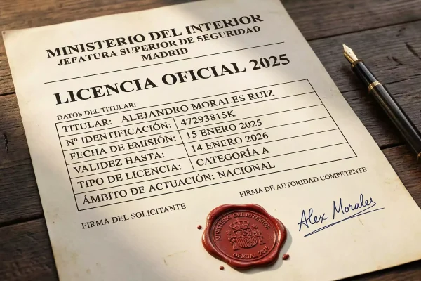 Documento oficial con sello institucional sobre un escritorio junto a una pluma estilográfica