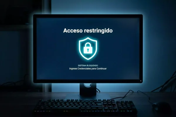 Pantalla de ordenador con un candado digital sobre un fondo oscuro representando ciberseguridad