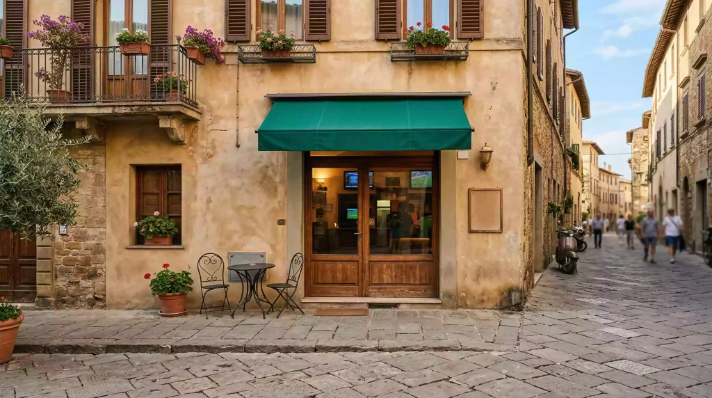 Fachada de una tienda de apuestas deportivas en una calle italiana con señalización visible