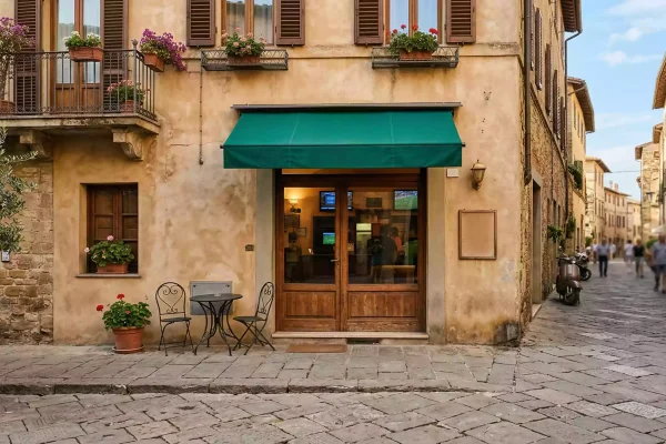 Fachada de una tienda de apuestas deportivas en una calle italiana con señalización visible